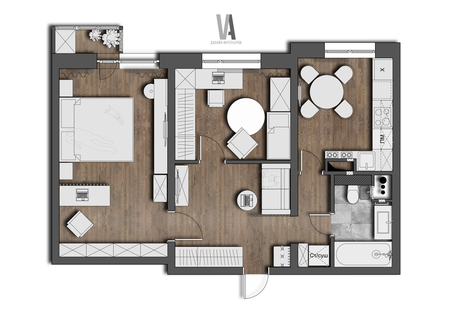 Дизайн квартиры серии П-44 в серых тонах | homify