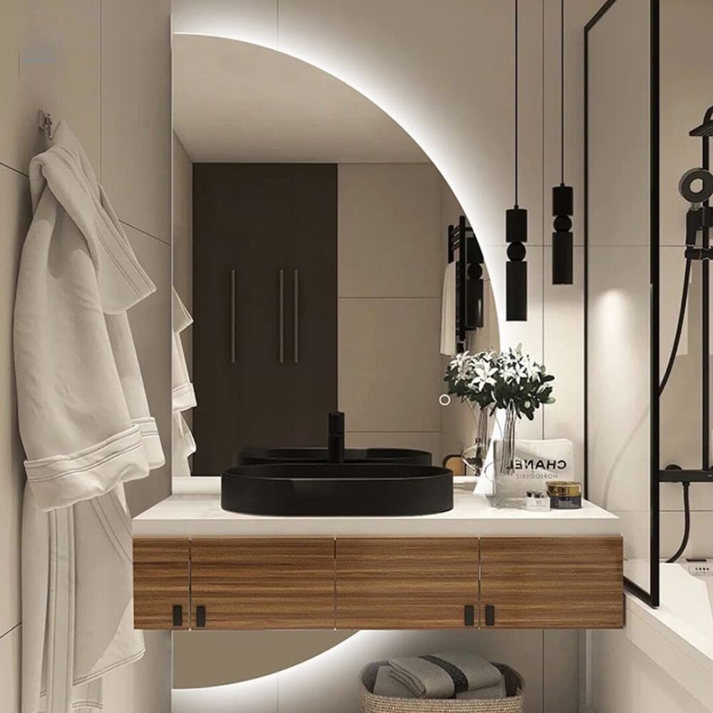 IMLAM Specchio Da Bagno,Specchio Da Bagno Moderno Specchio Da Bagno A  Semicerchio Con Taglio Sinistro/destro,Con Luci Specchio Per Il Trucco