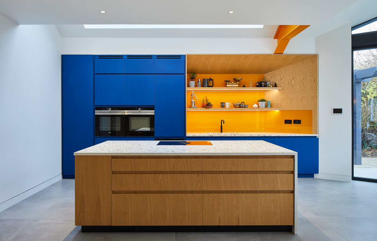 Colour Pop House MOOi Architecture Built-in kitchens Cabinetry, Furniture, Countertop, Building, Interior design, Wood, House, Floor, Flooring, Drawer