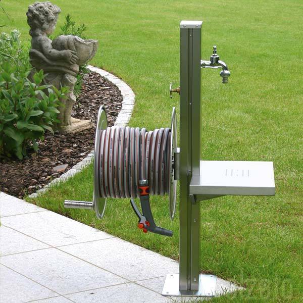 Stainless Steel Garden Tap Station with Hose Reel, Tap and