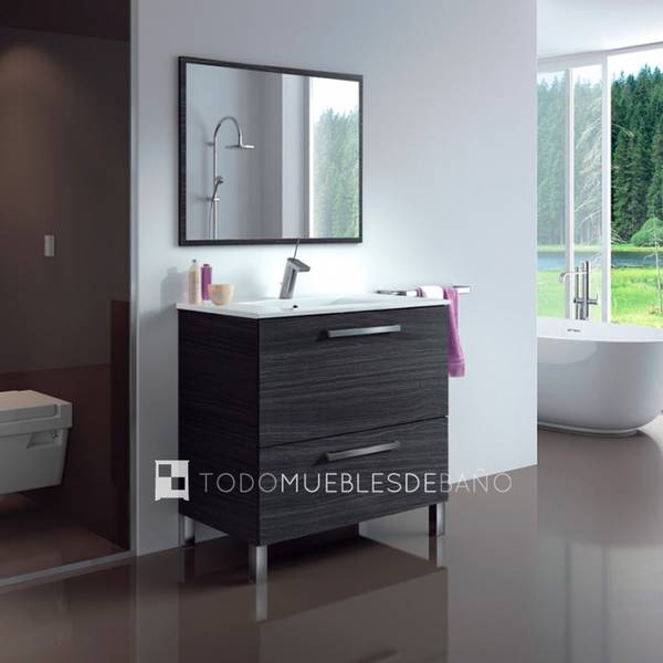 Pack mueble baño con espejo y columna gris ceniza (Incluye Lavabo y Espejo)