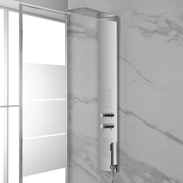 Composizione bagno linea Master con box doccia satinato e sanitari filomuro  rimless